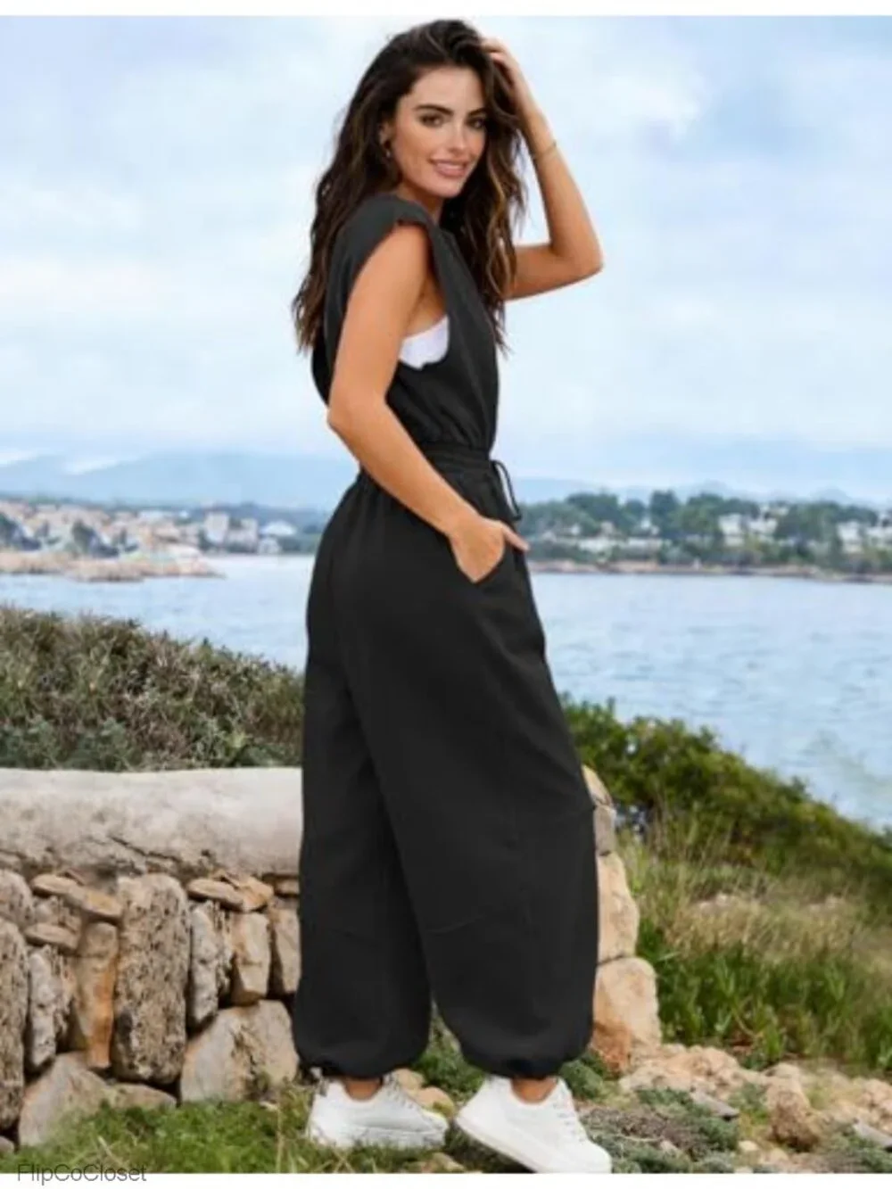 Women's Casual Cotton Blend Jumpsuit with Pockets